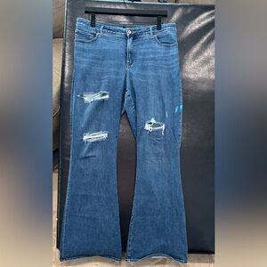 Express Flare Jeans 16 Long in Distressed Blue